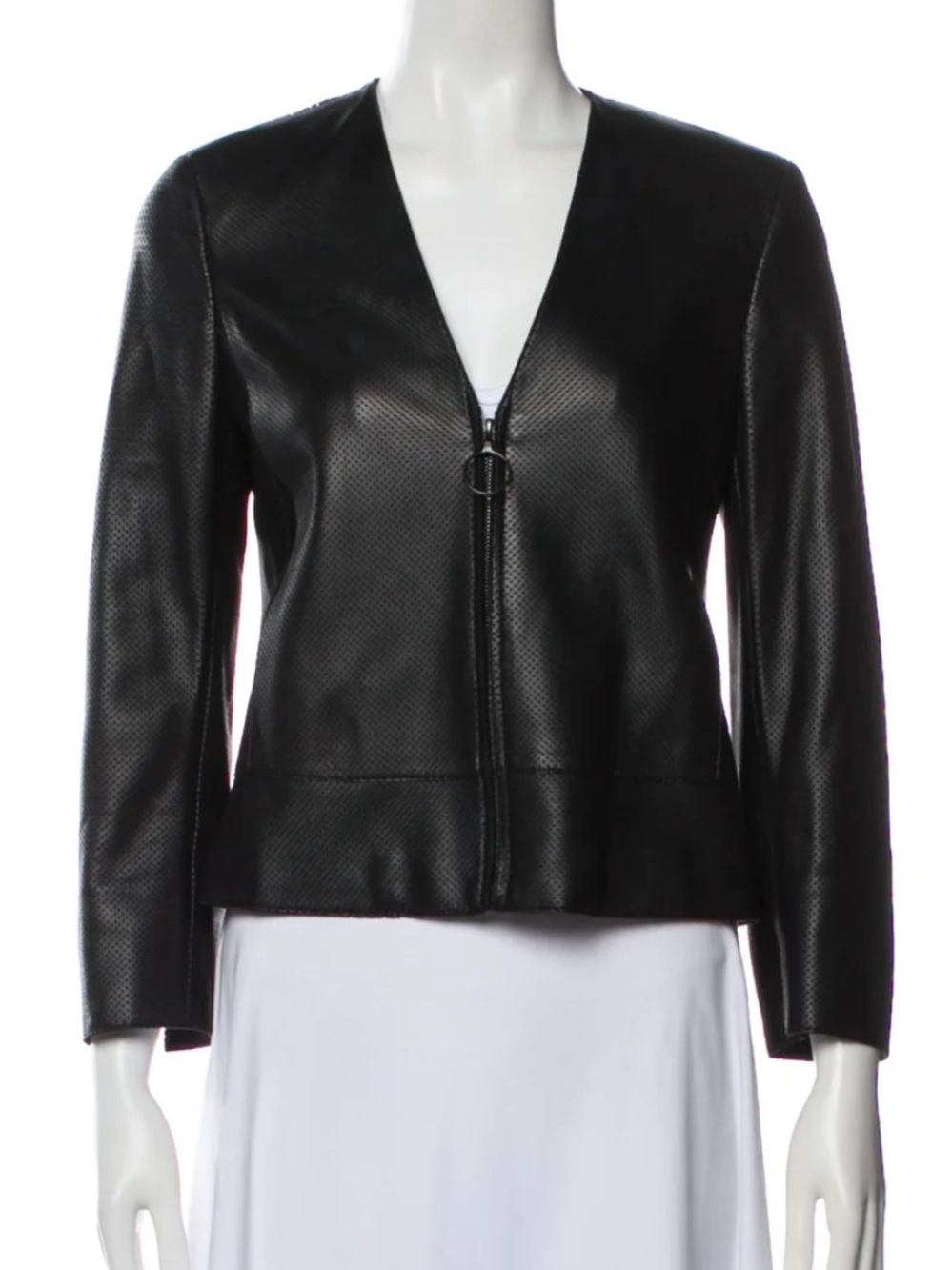 Akris Black Perforated Leather Zip-Front Jacket